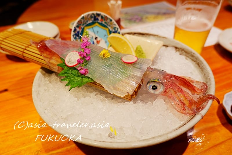 福岡 西中州 博多ほたる 活きイカ姿造り